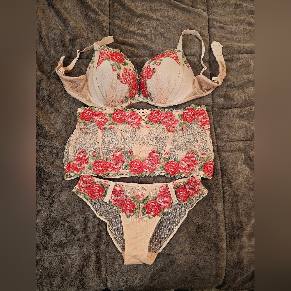 Victorias Secret Bra, skirt garter, and panty